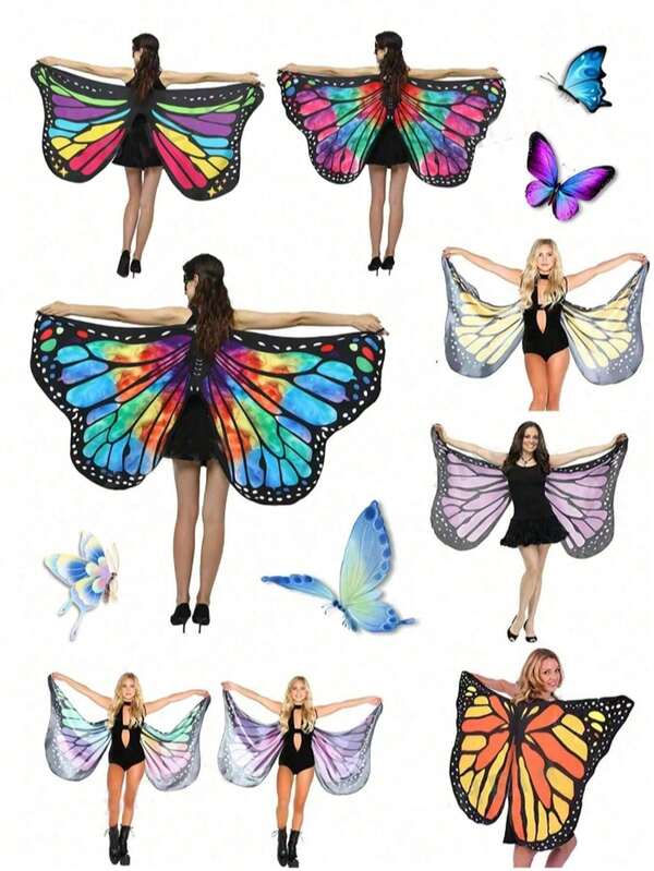 1pc Butterfly Shawl, European Style Gradient Color Large Butterfly Cape, Cosplay Prop, Halloween Carnival Belly Dance Costume Accessory