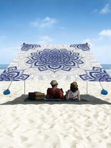 1 pieza Toldo de jardín/patio/playa impermeable y resistente al sol, con patrón bohemio de flor mandala degradada verde, engrosado, con cuerda incluida (sin marco) - A - Ver 3