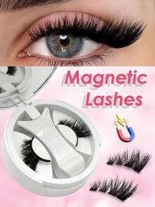 1 Pair Magnetic Half False Eyelashes, Cat Eye Look, Natural Long Style, Reusable, Suitable For Beginners - Half Eyelashes - View 2