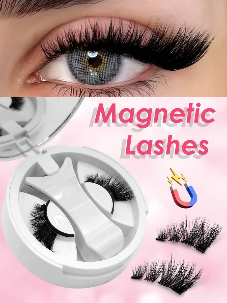 1 Pair Magnetic Half False Eyelashes, Cat Eye Look, Natural Long Style, Reusable, Suitable For Beginners