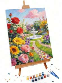 Flower Garden DIY Paint By Numbers Painting Canvas Crafts Adult Home Decoration Rose Sunflower Tulip Fountain Landscape Floral Art 8x12/16x20inch Holiday Gifts Frameless - Sets - View 3