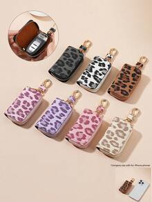 Personalized Multicolor Leopard Print Zipper Key Case Car Key Pouch Unisex Car Key Storage Bag Creative Leopard Print Leather Pendant Keychain - A - View 11