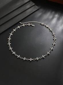 1pc Fashion Punk Cross Necklace, Metal Chain Collarbone Necklace, Suitable For Daily Wear And Party, Ideal Gift For Men, Birthday Gift, Holiday Gift - Antique Silver - View 2