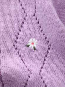 Infant Embroidered Long Sleeve Knit Romper - Mauve Purple - View 6