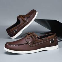 Men's Bean Loafers Comfortable All-Season New Style Slip-On Sneakers Fashion Shoes Niche Design British Style Shoes Business Casual Daily Walking Shoes, Vintage Round Toe Thick Sole Men's Dress Shoes Fashion Wear-Resistant Casual Men's Shoes - Brown - View 1