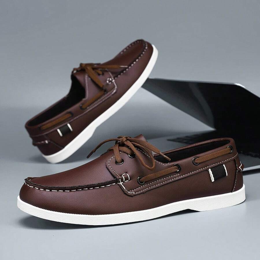 Men's Bean Loafers Comfortable All-Season New Style Slip-On Sneakers Fashion Shoes Niche Design British Style Shoes Business Casual Daily Walking Shoes, Vintage Round Toe Thick Sole Men's Dress Shoes Fashion Wear-Resistant Casual Men's Shoes - Brown - View 1