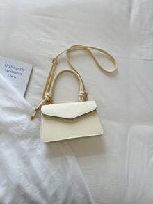 1 pieza Bolso de mano cuadrado pequeño de color blanco sólido de PU para mujeres - Blanco - Ver 2
