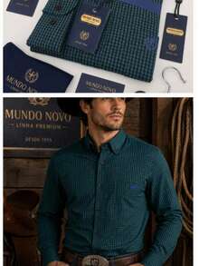 Camisa Masculina Country Manga Longa Xadrez 100% Algodão - Verde Escuro - Visão 2