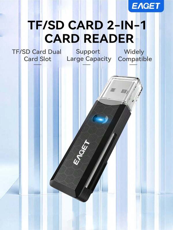 EAGET 雙卡槽 SD TF 記憶卡讀卡機 便攜式 USB 二合一記憶卡轉接器 適用行車記錄器、電腦、筆記本