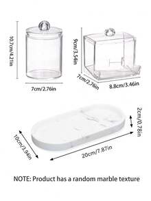 Clear Acrylic Cotton Pad & Swab Holder Set With Silicone Marble Tray, Bathroom Vanity Organizer, Makeup Storage Container With Lid - Multicolor - View 11