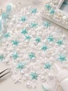 750pcs/30pcs Mixed Color Acrylic Starfish And Half Round Pearl Set, For Handmade DIY Crafts, DIY Ocean Style Handmade, Mirror Decoration, Photo Frame Decoration, Vase Decoration, Scrapbooking, Wedding And Beach Party Decoration, Wedding Table Centerpiece, Bottle Filler, Floating Pearls, Ocean And Beach Theme - Multicolor - View 6