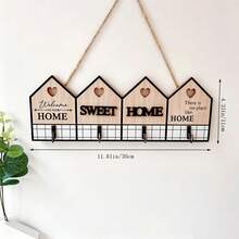 4-Piece Wooden Key Holder Wall Mount, Rustic Cabin Style Home Hooks For Entryway, Farmhouse Wall Art Decor Hanging Organizer, Decorative Key Rack Storage Solution For Modern Living Spaces - View 5
