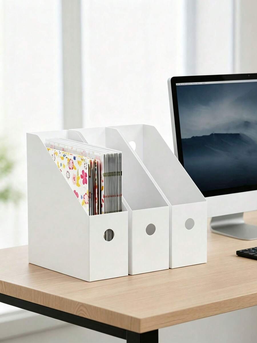File Storage Box – For Office Documents And Scrapbook Paper; Creative Foldable Design In Matte PP Material; Foldable Bookshelf Storage Box. - Multicolor - View 1