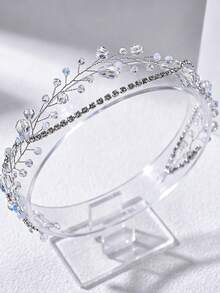 Handmade Crystal Rhinestone Decorated Bridal Headband, Suitable As Elegant Hair Accessory For Wedding, Party, Performance - Silver - View 4