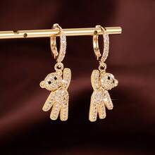 1 Pair Cute Bear Design Cubic Zirconia Stud Earrings For Women - Multicolor - View 4