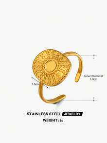 1pc Stainless Steel Minimalist Oval Sun Ring, High-End Jewelry Suitable For Women's Daily Wear - Gold - View 6