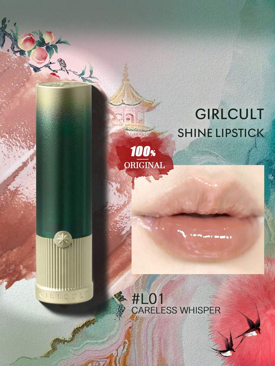 Girlcult Shine Lipstick L01 Careless Whisper 3.5g/0.12oz Non-Sticky Hydrating Shimmer Gloss, High-Pigment Smooth Long-Lasting Transfer-Resistant, Pearl Ultra-Shine Nourishing Non-Drying, Daily Lip Makeup Plump Effect, C-Beauty Lipstick Gift
