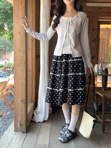 Ruffled Polka Dot Design High Waist Slimming Mid-Length Skirt For Women, Spring/Summer Black - Black - View 3