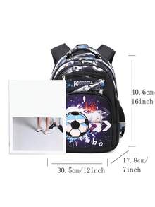2047 Black Soccer Elementary School Backpack Personalized Children's Backpack - Black Football - View 4