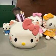 SANRIO 1個 Hello Kitty 筆筒，可愛卡通 KT 貓設計塑膠桌面收納盒，化妝品收納展示盒，返校、畢業、生日禮物 - 貓頭 - 查看 1