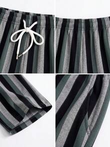 SU ER Men's Summer Striped Loose Drawstring Elastic Waist Casual Wide Leg Long Pants With Drape - Black - View 6