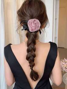 1 Ikat Rambut Pita Mawar Satin, Gaya Retro Prancis Mewah, Aksesori Rambut Ekor Kuda Rendah Musim Semi/Panas, Ikat Rambut Estetis yang Lembut - MultiWarna - View 3