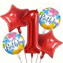 Red Balloon Set, 32 Inch Red Number Balloon, 18 Inch Happy Birthday Round Balloon, Birthday Party Decoration Red Star Party Balloon - L - View 2