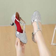 Women's Shiny Latin Dance Shoes Soft Sole 2.17 Inch Heel Salsa Tango Modern Ballroom Performance Dancing Shoes - Silver - View 4