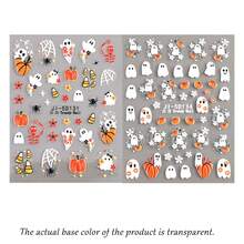 5D Embossed Clear Base Halloween Nail Stickers, Cute Ghost Pumpkin Skull Bat Spider Floral Self-Adhesive Nail Art Decals, Spooky Gothic Manicure Decorations For Halloween Party DIY Nail Supplies For Women Girls Acrylic Nails - Multicolor - View 11