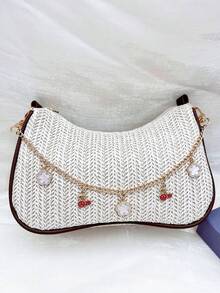 Exquisite Cherry Shaped Bag Charm, Charming Five-Leaf Clover Decorated Bag Chain, Faux Pearl Women's Bag Accessory, Back To School Season Gift - Multicolor - View 8