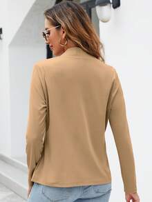 Jaket Kardigan Wanita Ukuran Besar Longgar Kasual Serbaguna Lengan Panjang dengan Saku, Musim Gugur - Khaki - View 3