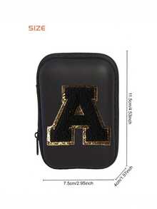 Portable Mini Transparent Zipper Storage Bag, Letter Gold-Trimmed Towel Embroidered Digital Storage Pouch, Black Waterproof Hard Shell Data Cable Earphone Organizer Box, Double-Layer Partition Anti-Pressure Anti-Drop Portable Storage Bag, College Style Customizable Initial; Suitable For All Seasons, Ideal For Students, Office Workers, Travel And Business Trips, Fits Back To School, Commuting, Short Trips, Can Store Charging Cables, Charging Heads, USB Drives, Simple Neutral Portable Digital Storage Bag, Creative Back To School Gift - Multicolor - View 11