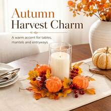 Fall Wreath Candle Rings Artificial Maple Leaf Pumpkin Candle Garland - Orange - View 2