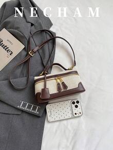 1pc Korean Style Ins Polka Dot All-Over Print Lunch Box Bag, Fashion Daily Shoulder Bag - Beige - View 5