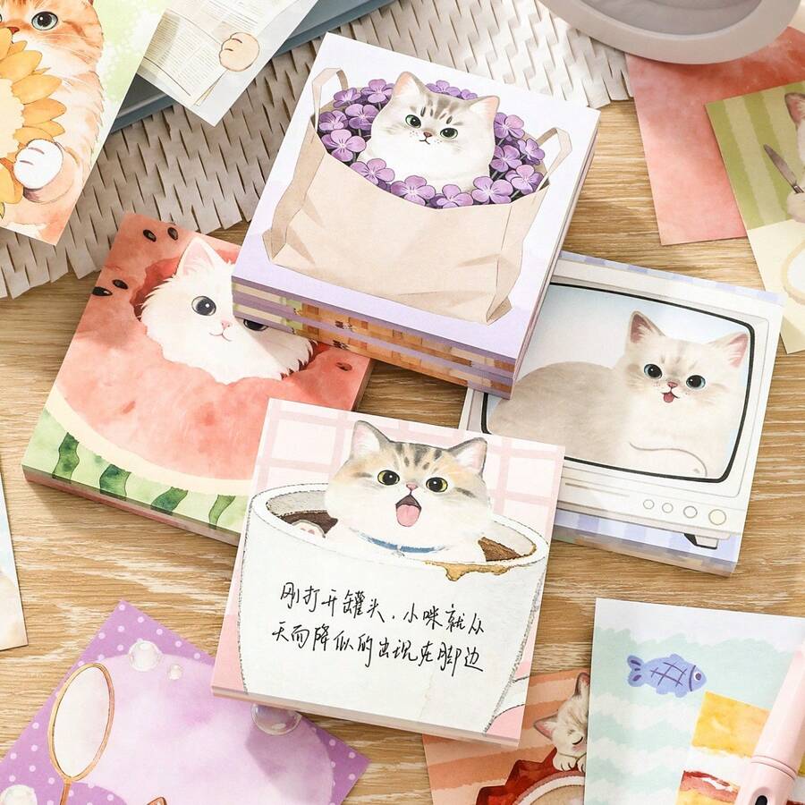 Cat Sticky Notes Cute Wind Cartoon Pattern Office Stationery Sticky Notes Can Tear The Student Message Note Paper Campus Student Reward Gift Birthday Gift. - Multicolor - View 1