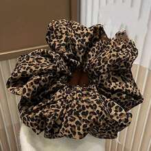 1Pc Vintage Leopard Print Oversized Scrunchie, Light Wrinkle Fabric, Retro Y2K Hair Accessory For Women Daily Streetwear & Dating - Multicolor - View 13