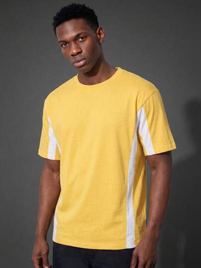 Camvyn Men's Summer Casual Fashion Versatile Patchwork Loose Short Sleeve T-Shirt
