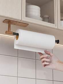 1pc No-Drill Storage Rack, Suitable For Kitchen Paper Towels, Plastic Wrap, Bathroom Toilet Paper, Towels, Even Hair Ties And Watches; Space-Saving Hanging Storage Solution, Waterproof, Durable And Stable - Multicolor - View 2
