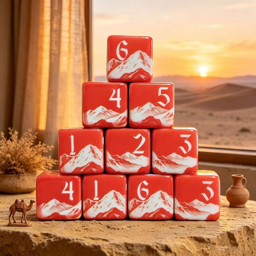 6 pezzi Dadi da gioco D6 con motivo montagna innevata rossa, dadi acrilici a sei facce con paesaggio, adatti per serate di giochi da tavolo e collezionabili, dadi per giochi da tavolo con scena di montagna - Multicolore - Visualizzare 1