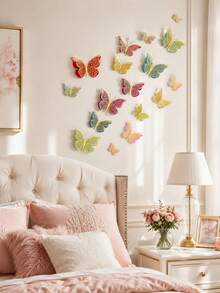 12/24/48pcs Gold Butterfly Wall Stickers, 3 Sizes, 3D Butterfly Pattern, Gold Butterfly, Wedding Decoration, Birthday Party, Girls Bedroom Decor. Colorful Decorative Butterfly Stickers With Adhesive Backing, Bedroom, Living Room, Window - Multicolor - View 4