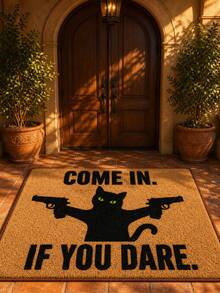 1pc Funny Black Cat Welcome Doormat, Creative Cartoon Kitten Holding Gun With Sassy Expression Print, Plush Rectangular Rug, Entryway Door Mat, Gag Gift, Quirky Home Decor, Suitable For Front Door Entrance Hallway Living Room Bedroom, Cat Lover Housewarming Gift - Black - View 12
