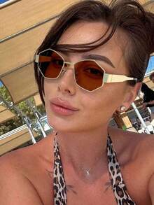 3pcs Women's Oval Bohemian Fashion Glasses, INS Beach Accessories Vintage Y2K Suitable For Daily Wear - 3pcs - Gray, Brown, Green - View 5
