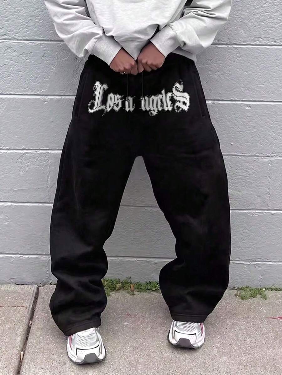 SU ER Men's Summer Casual Loose Drawstring Elastic Waist Wide Leg Long Pants With Draped Lazy Style - Black - View 1
