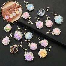 5Pcs Beautiful Resin Rose Alloy Pendants, Colorful Gradient Tie Dye Multiple Flower Styles, Used For Handmade Jewelry Making DIY Fashion Pendant Necklace Bracelet Earring Accessories Materials - Flower Pendant - View 4