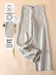 Celana Kasual Wanita yang Nyaman, Terbuat dari Kain Linen Lembut yang Bernapas, Cocok untuk Pakaian Sehari-hari di Rumah dan Saat Liburan - Light Grey - View 3