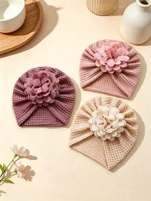 3 piezas Gorros de bebé elásticos y suaves multicolor, transpirables, adecuados para todas las estaciones, excelente regalo, perfectos para fotos - Multicolor - Ver 1