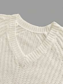 Sweater Wanita Kasual Sehari-hari Elegan untuk Perjalanan Santai Lembut dan Chic dengan Leher V, Lengan Panjang, Potongan Longgar, Serbaguna, Warna Polos, Musim Gugur dan Musim Dingin - Krem - View 9