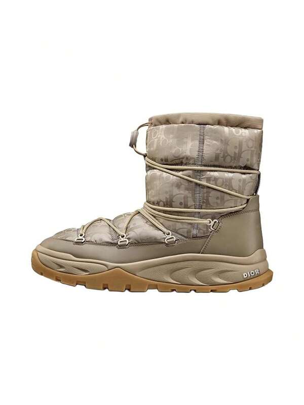 DIOR Snow Ankle Boot Men's Boots, Beige Oblique Nylon Waterproof Winter Shoes For Outdoor Hiking