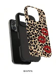 GIIPPA 1pc Yellow-Brown Leopard Print Bottom & Red Lips Pattern Design, Phone 17 Pro Max Phone Case, Compatible With Phone 16 Pro Max, 15 Pro Max, 14 Pro Max, Korean-Style High-End Fashion & Fun Phone Case, Compatible With 11/12/13/14/15/16 Pro Max Plus, Elegant Design Suitable For Men & Women, Perfect Gift For Girlfriend On Christmas, Valentine's Day, Easter, Wedding Season And Birthday! - Multicolor - View 2