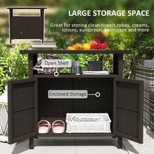 Wicker Outdoor Storage Cabinet, Rattan Bar Table With 2 Doors And Shelf, Buffet Sideboard With Metal Slatted Countertop For Poolside, Patio, Variant 1 - None - View 2